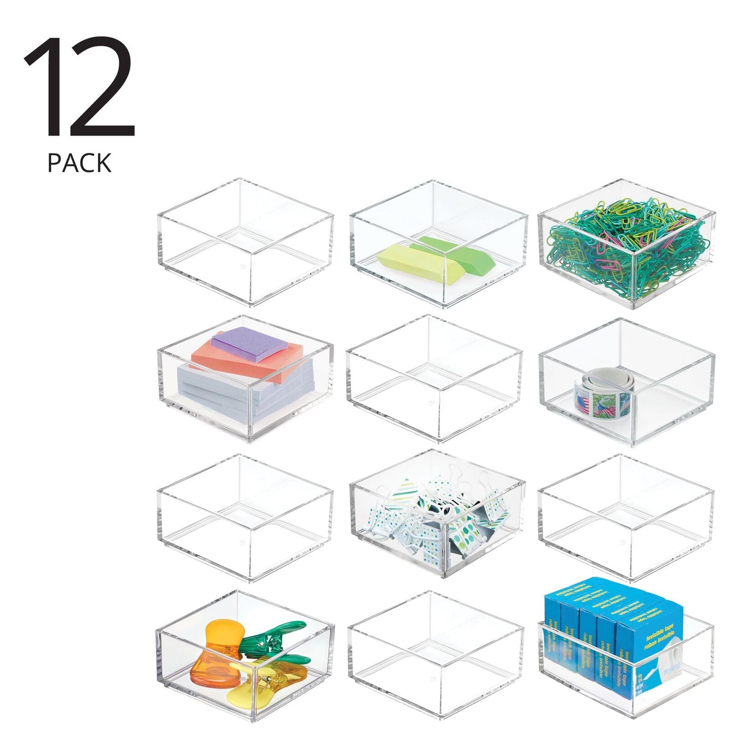 mDesign Plastic Square Desk Organizer - Create Section for Home Office Drawers, Desktop - Holds
