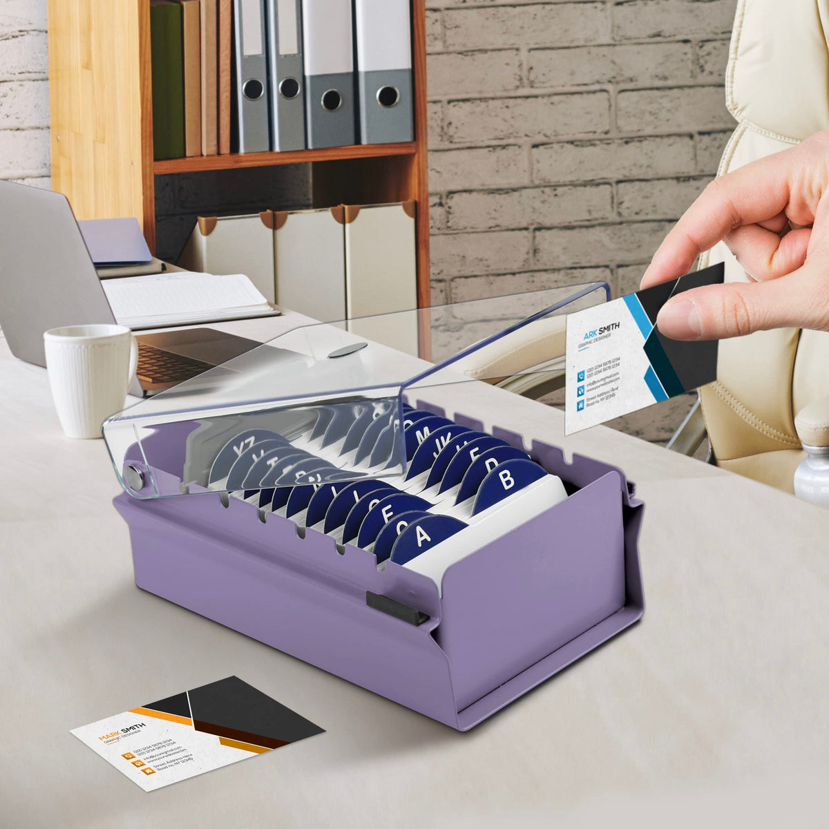 Acrimet Index Business Card Size File Holder Organizer Box Metal Base Heavy Duty (AZ Index Cards