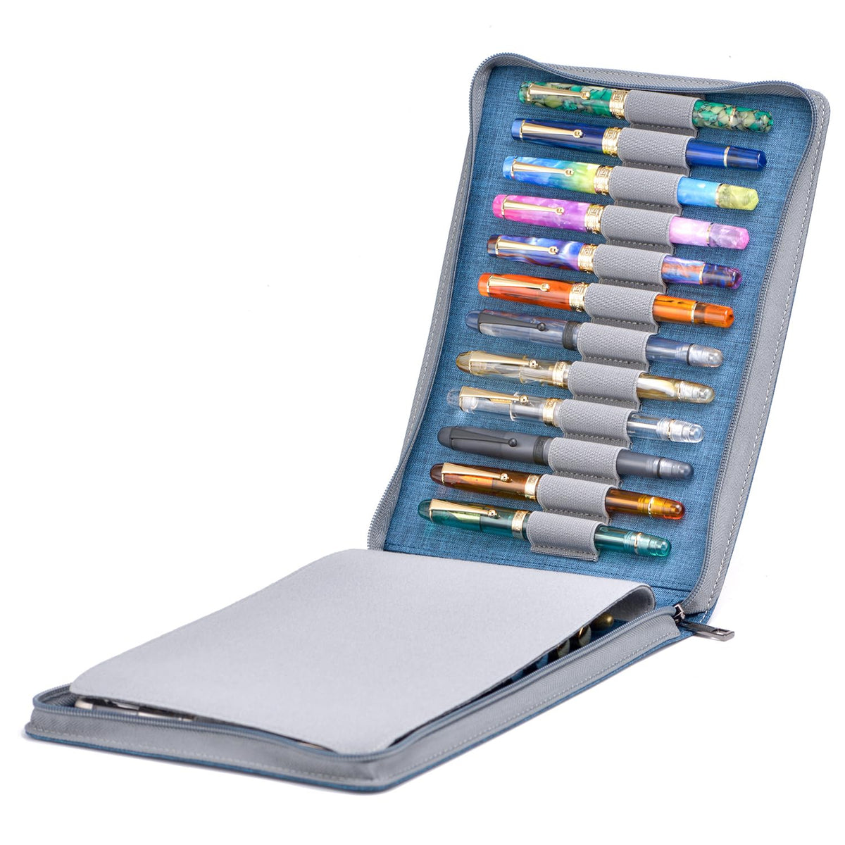 Asvine 24 Fountain Pen Case Blue Organizer Bag - Premium Waterproof Canvas Pen Display Holder