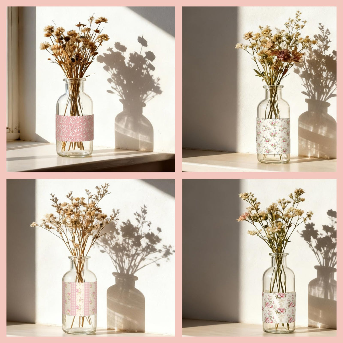 YooNotee 12 Rolls Floral Washi Tape Set,Light Pink,Polka Dots and Floral