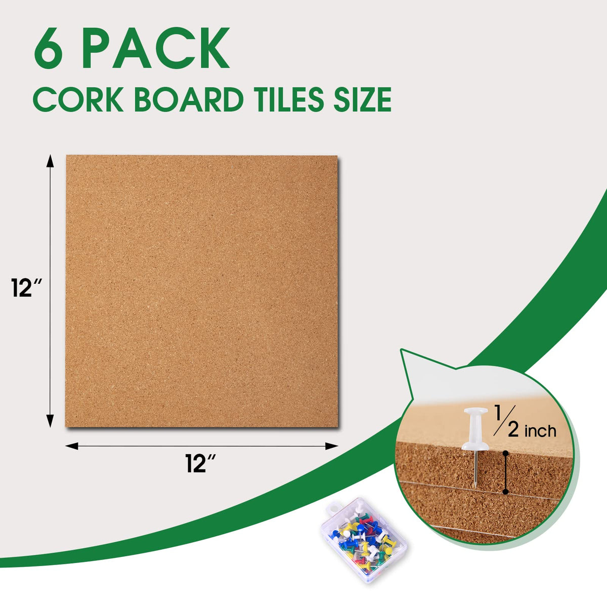 GARDYUE 6 Pack Cork Bulletin Board 12 x 12 Inch - 1/2" Thick Cork Board Tiles,Self-Adhesive
