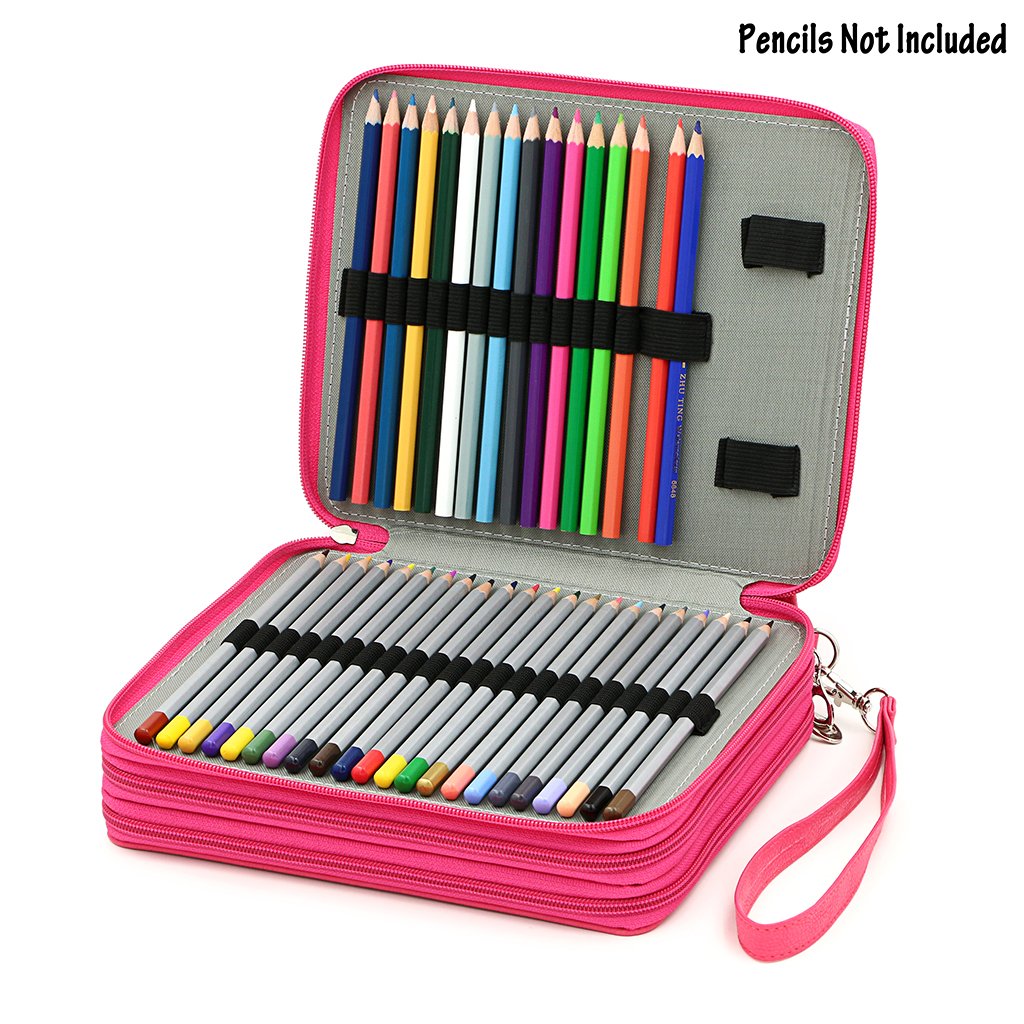 BTSKY Deluxe PU Leather Pencil Case For Colored Pencils - 120 Slot Pencil Holder with Handle Strap