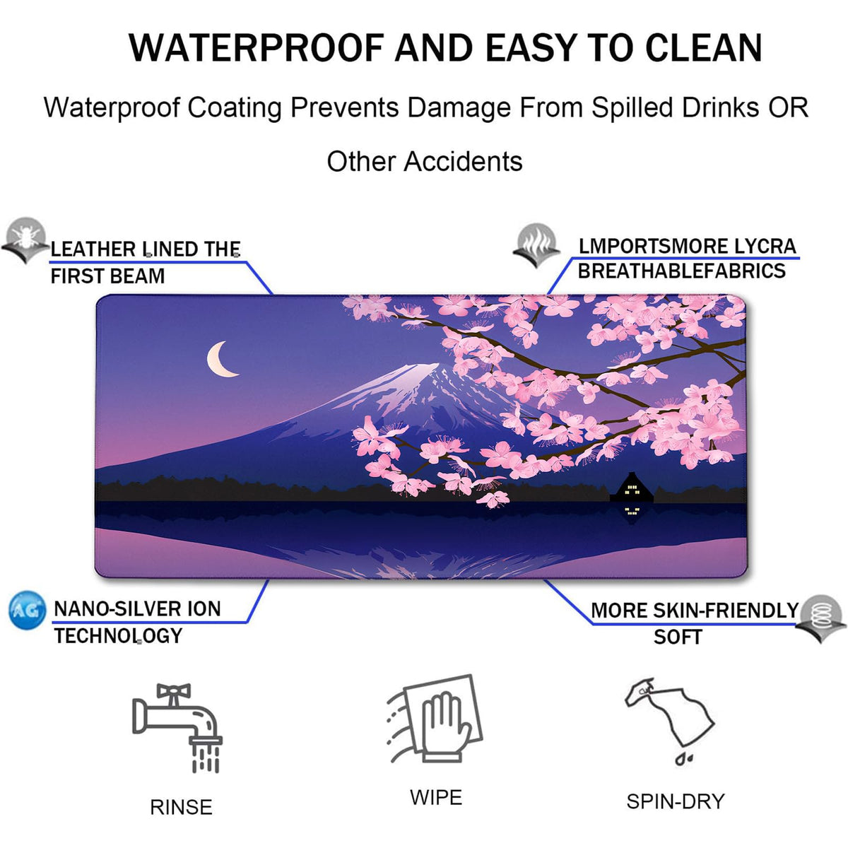 Large Extended Gaming Mouse Pad with Stitched Edges, Non-Slip Waterproof Rubber Base Mouse Pad for