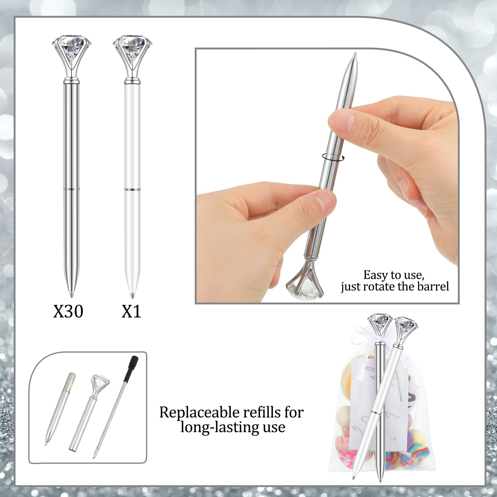 Yeaqee 91 Pcs Bridal Shower Pens Set, Silver, White, Classic Style