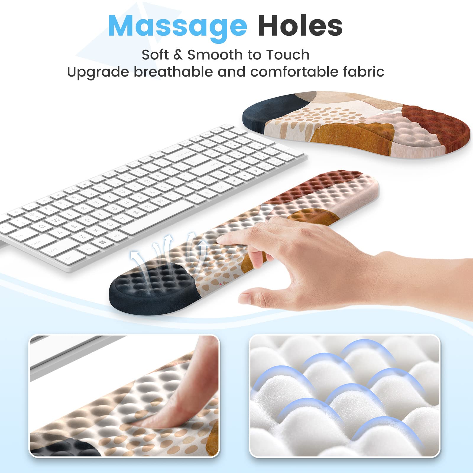 HAOCOO 3-Pcs Memory Foam Desk Set with Wrist Support, Boho Brown