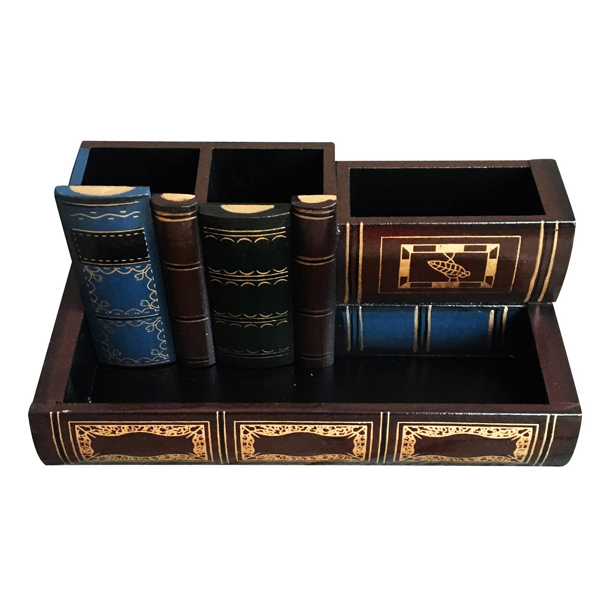 Tosnail Decorative Pen Holder with Storage Compartment, Wooden Pencil Holder and Organizer, Antique