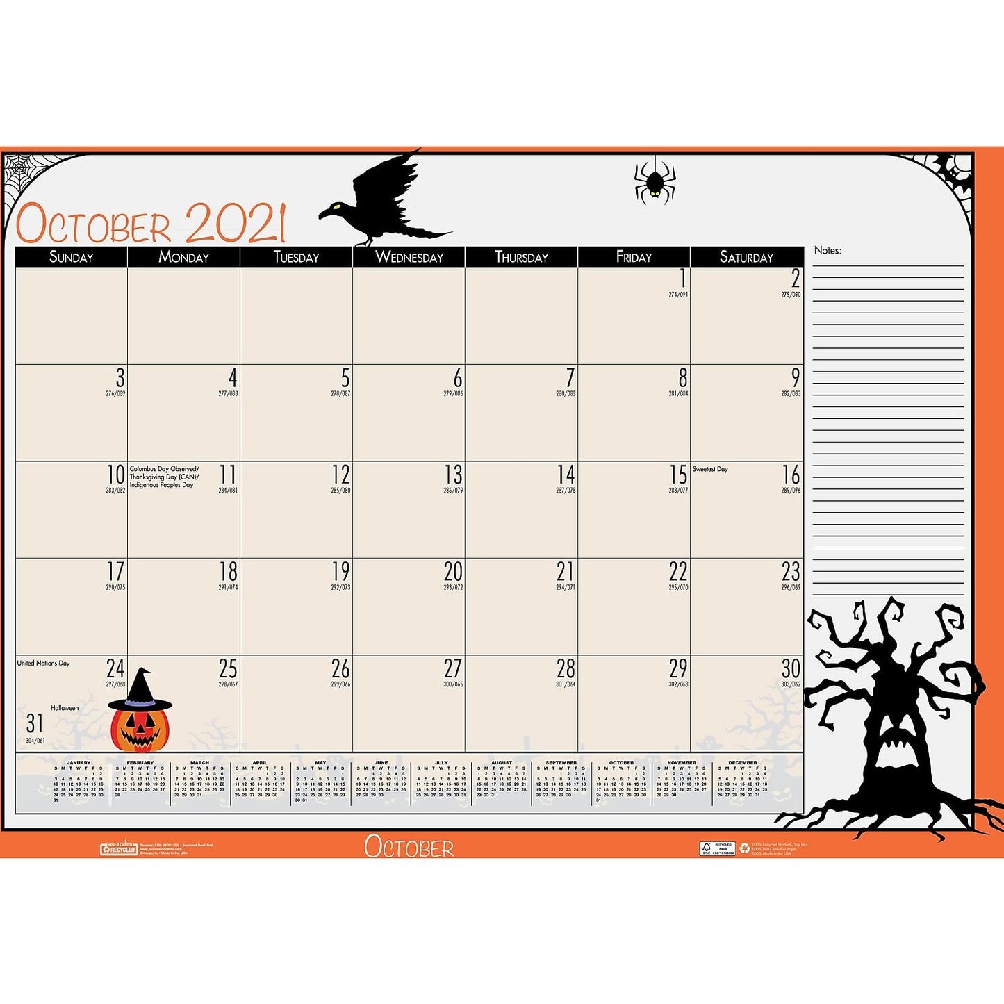 Monthly Academic Deskpad Calendar, Seasonal Holiday Depictions, 12 Months July-June, 22" x 17"