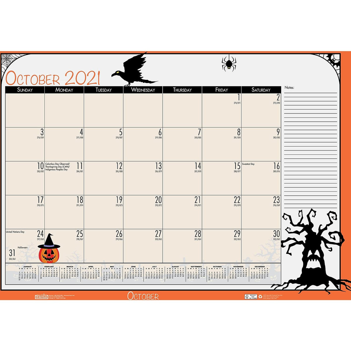 Monthly Academic Deskpad Calendar, Seasonal Holiday Depictions, 12 Months July-June, 22" x 17"