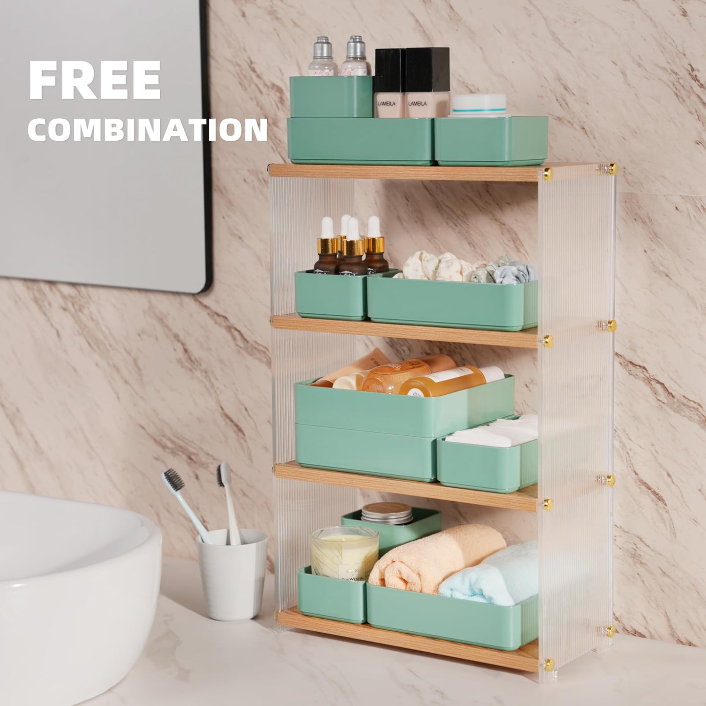 CHANCETSUI 11-Piece Stackable Drawer Organizer Set, Multi-size Desk Drawer Organizer Trays Vanity