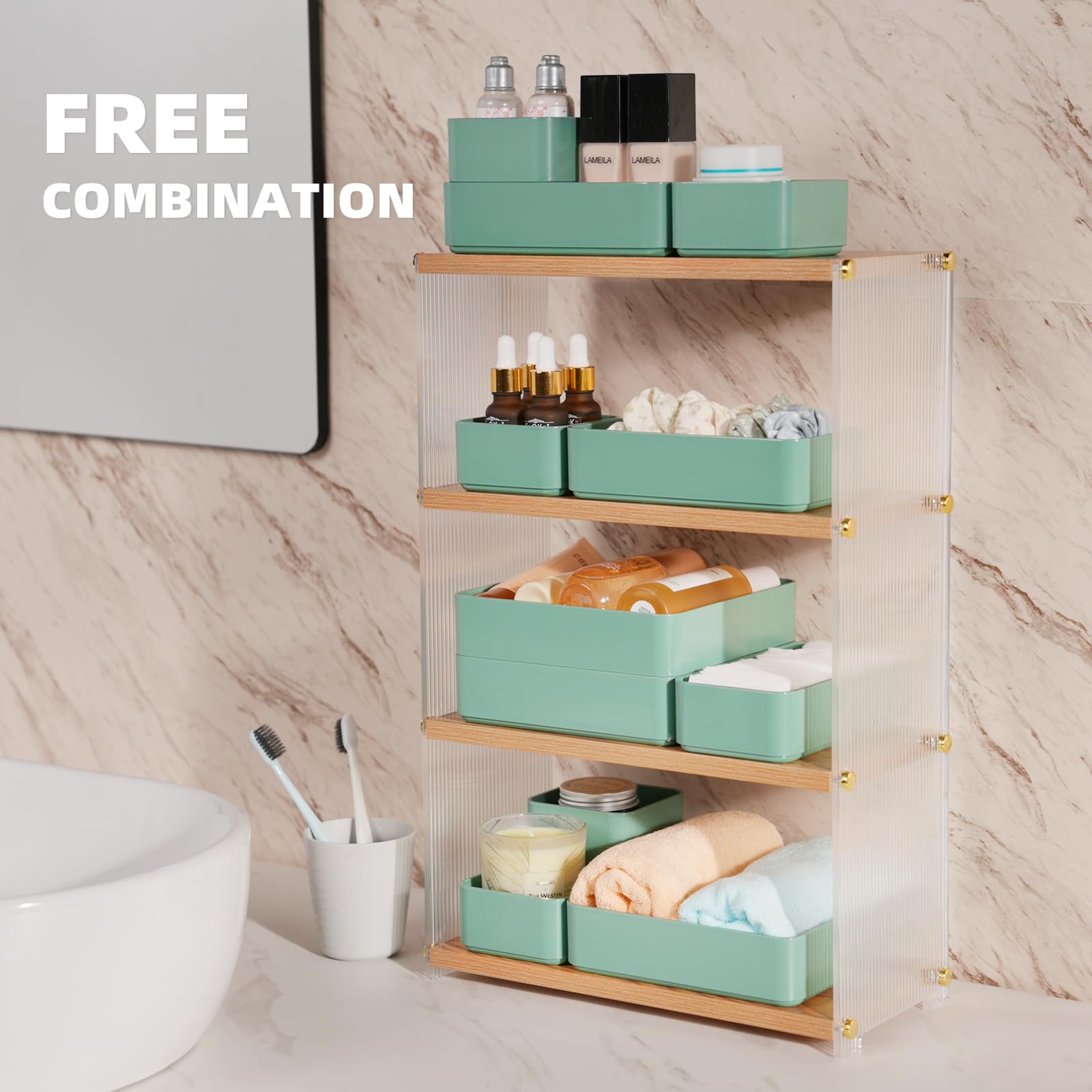 CHANCETSUI 11-Piece Stackable Drawer Organizer Set, Multi-size Desk Drawer Organizer Trays Vanity