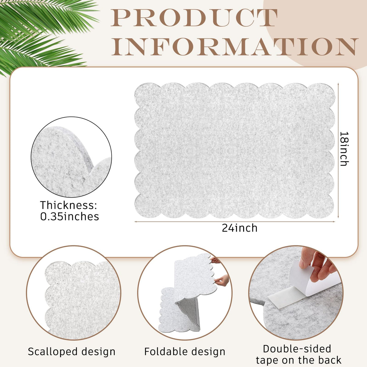 Mooliwe Scalloped Felt Bulletin Cork Board Foldable Light Gray 24 * 18 Inch