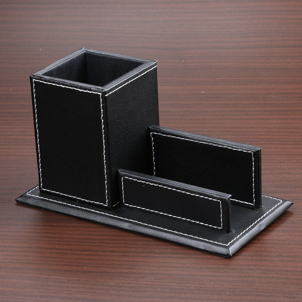KINGFOM PU Leather Desk Organizer and Accessories, Pencil Holder for Desk with Business Cards