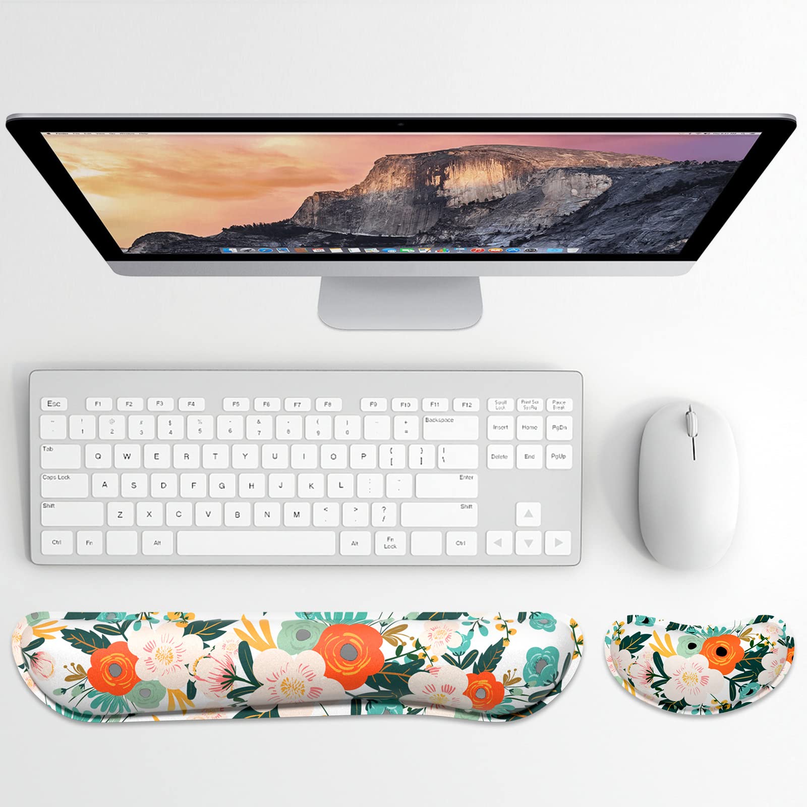 Dapesuom Enlarge Keyboard Wrist Rest, Memory Foam Wrist Cushion for Desk Mats Support, Cute Flower