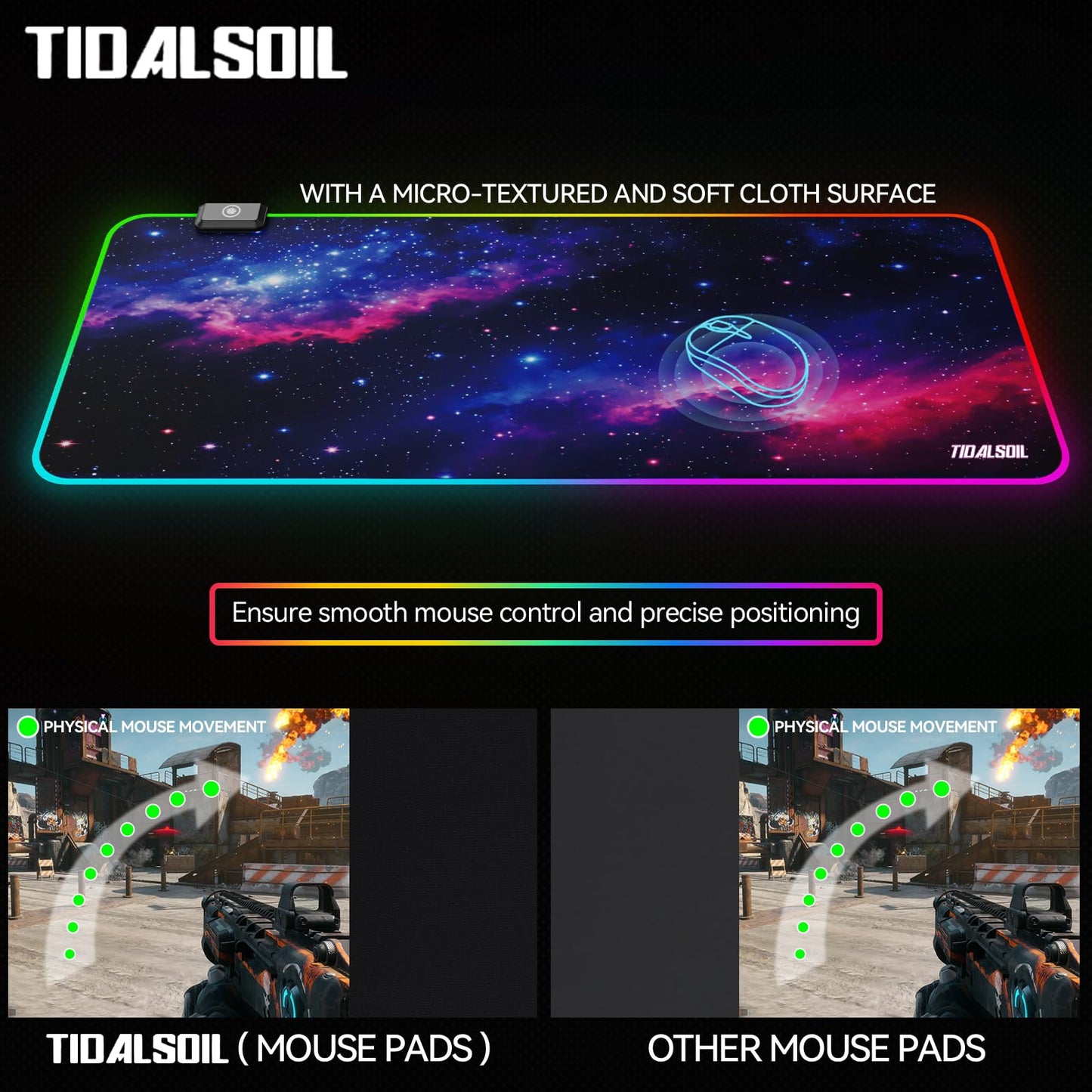 TIDALSOIL RGB Gaming Mouse Pad, Starry Sky 31.5x11.8 in LED Desk Mat