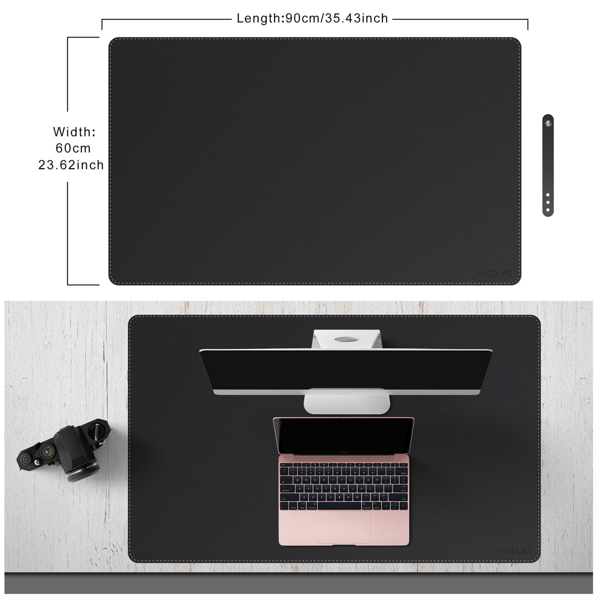 Mydours 36" x 24" XL Large Desk Mat - PU Leather Full Desk Mouse Pad, Black