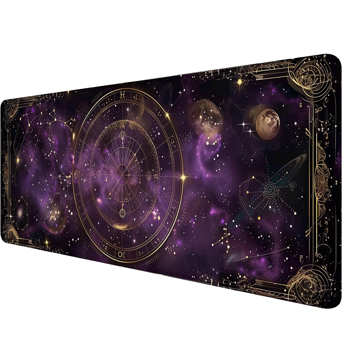 Purple Star Moon Card Desk Pad Mouse Pad Mysterious Galaxy Large Gaming Mouse Mat with Stitched