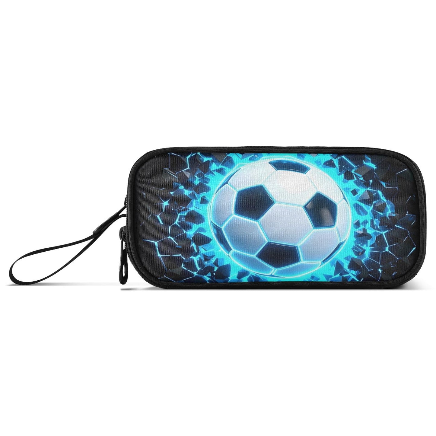 BOENLE 3D Soccer Football Blue Pencil Case Box Boys Girls Large Pencil Pouch Zipper Compartments