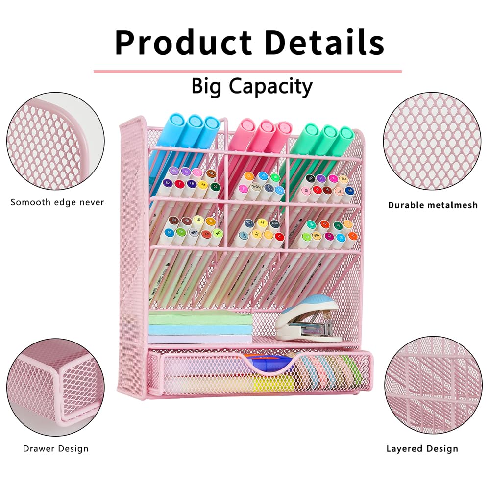Spacrea Pen Holder Desk Organizer - Desk Organizers and Accessories, Pencil Holder with 10