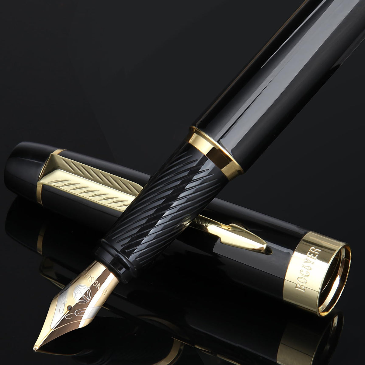 BOCIYER Fountain Pen with Fine Nib & Black Ink, Refillable & Elegant Bent Nib Design, Calligraphy