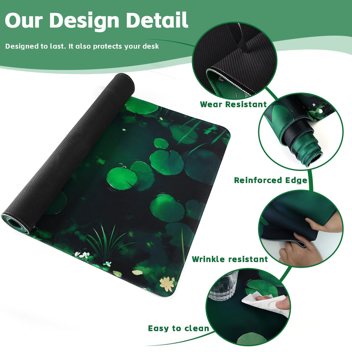 Baziabbo Green Desk Mat,XXL Extended Big Mouse Pad,Gaming Mousepad with Stitched Edge,Non-Slip