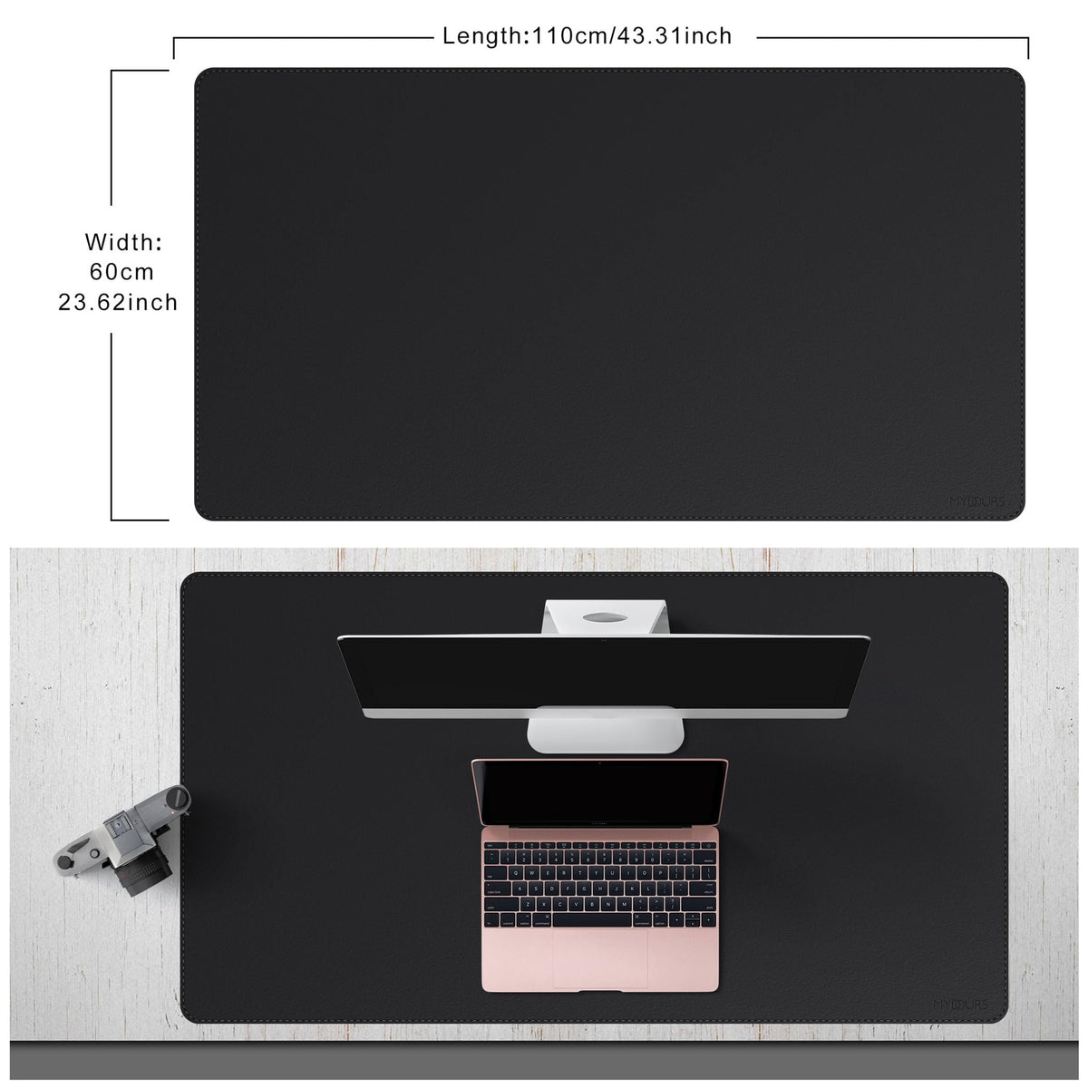 Mydours 43" x 24" XXL Large Desk Mat, PU Leather Full Desk Mouse Pad, Black