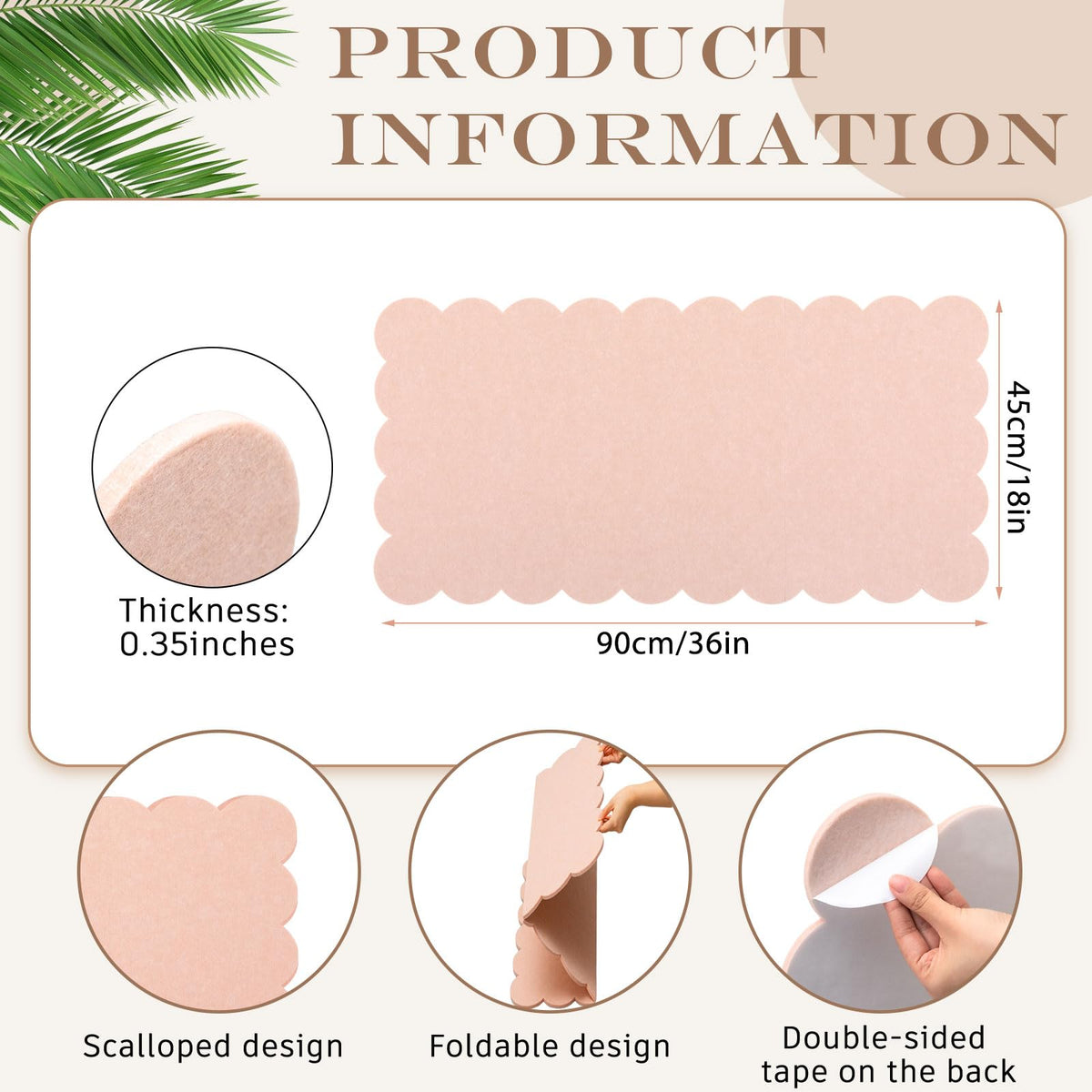 Mooliwe Scalloped Felt Bulletin Cork Board Foldable Flesh Pink 36 * 18 Inch