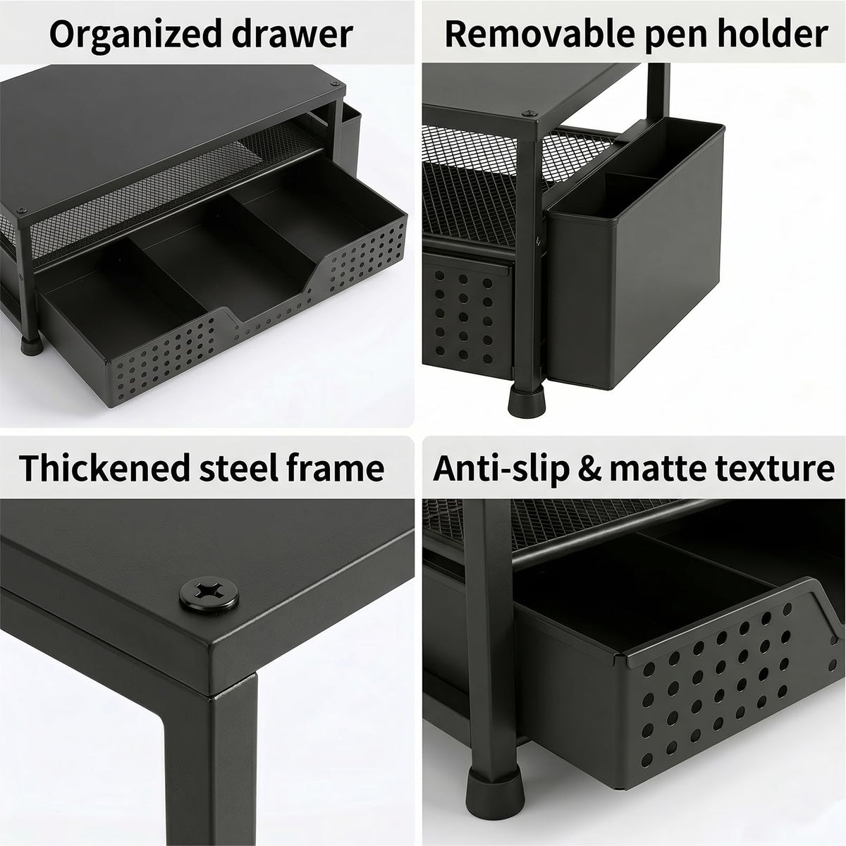 ECOLOVI Desk Organizer and Accessories, 2-Tier Computer Monitor Stand Rise with Storage Drawer & 2