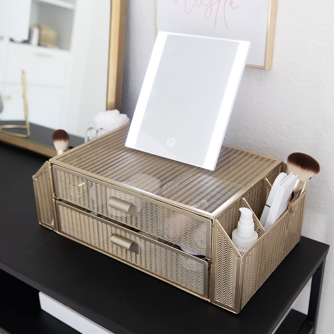 BLU MONACO | Monitor Stand with Drawer Storage | Desk Top Monitor Stand Riser Gold | Computer