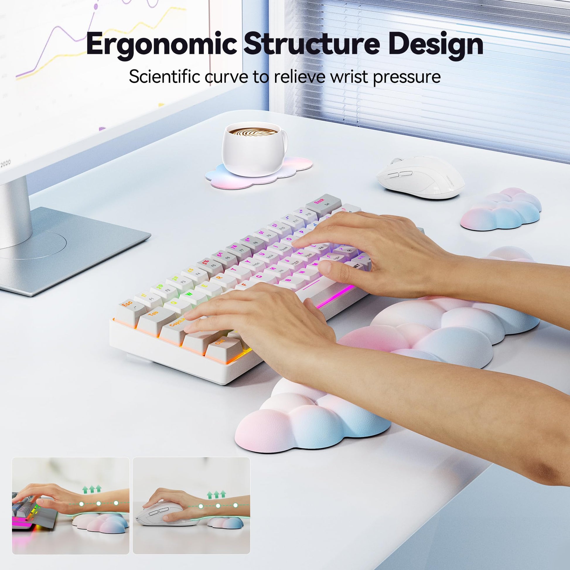 TECKNET Cloud Keyboard Wrist Rest Set, Cloud Wrist Rest with Non-Slip Base, PU Leather Wrist Pad