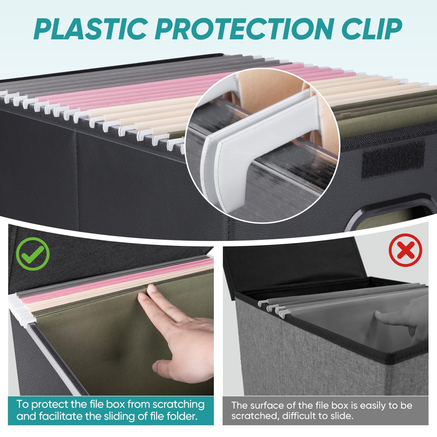 BALEINE File Organizer Box with Lid, Collapsible Hanging File Storage Box