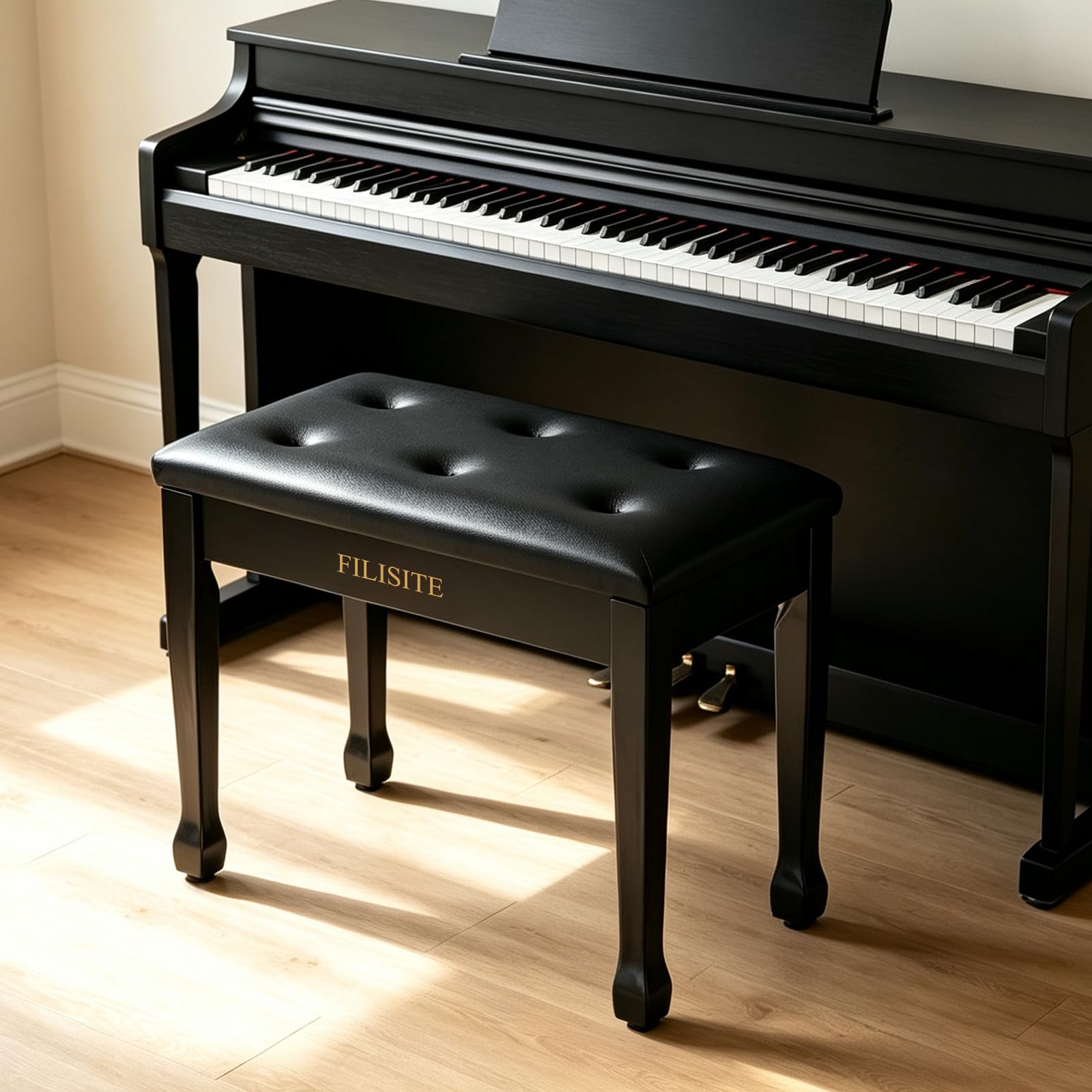 FILISITE Wooden Piano Bench with Storage, Piano Stool with Waterproof Padded Cushion, Bench Seat