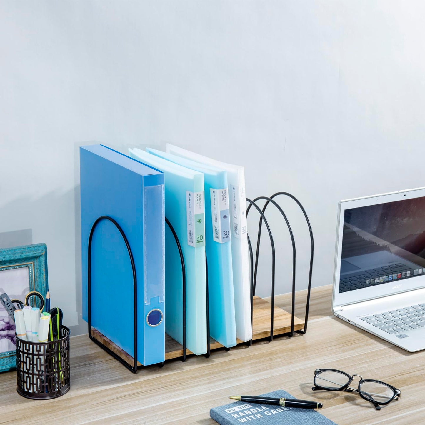 MyGift 14 Inch Large Desktop Document Holder, Premium Acacia Solid Wood and Black Metal Wire Arch 8
