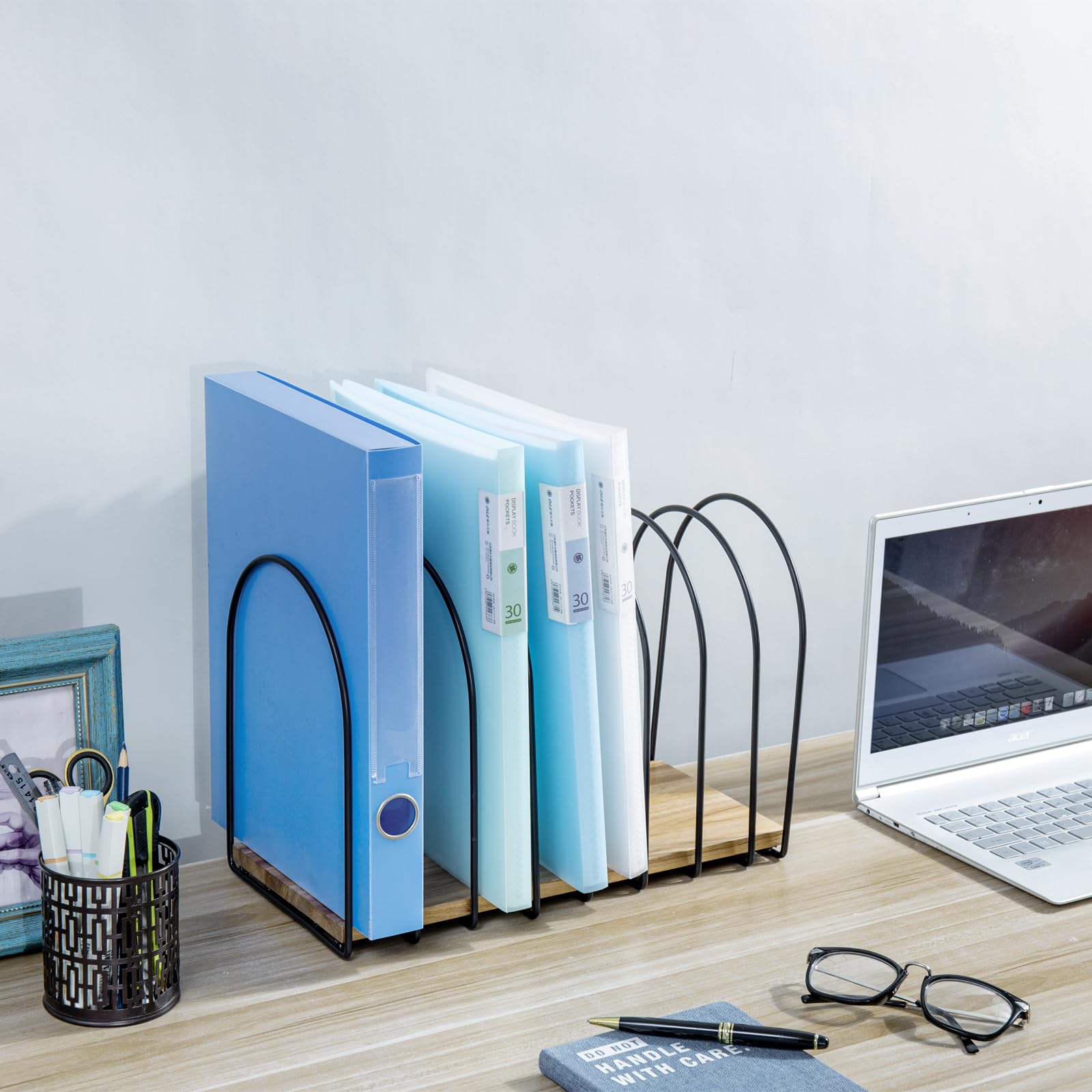 MyGift 14 Inch Large Desktop Document Holder, Premium Acacia Solid Wood and Black Metal Wire Arch 8