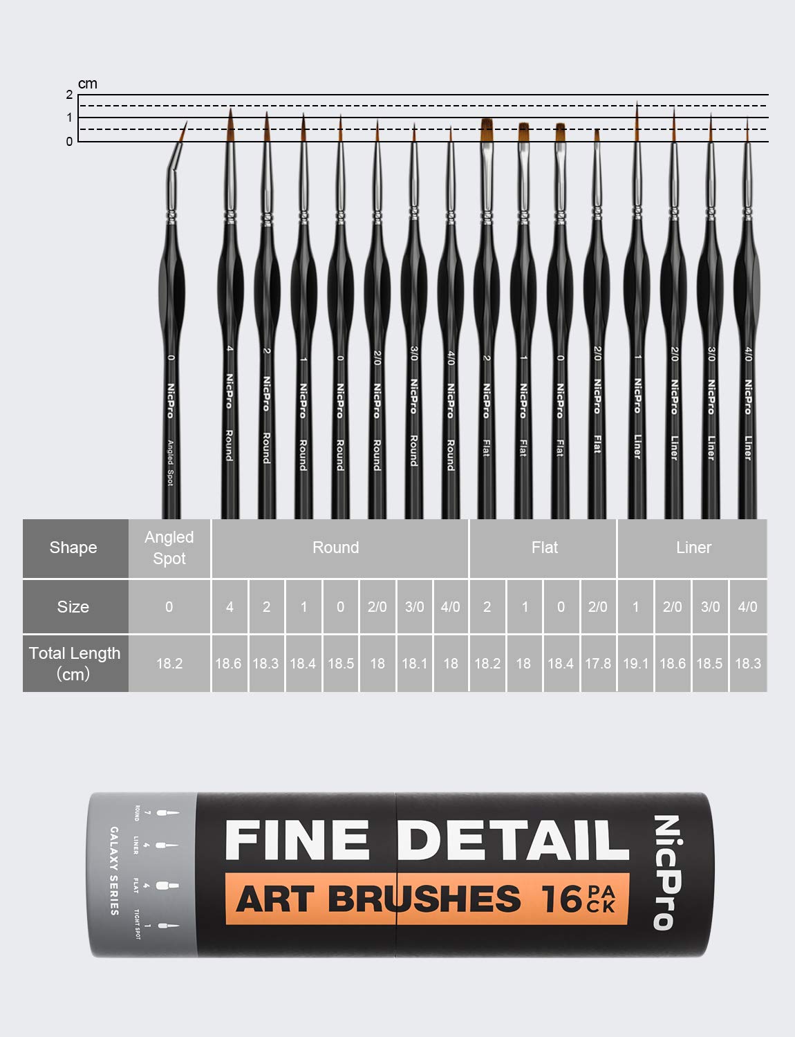 Nicpro 16 PCS Miniature Paint Brushes,Fine Tip Micro Detail Paint Brush Set