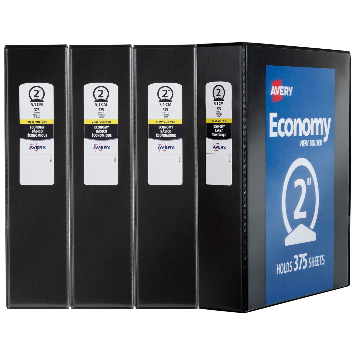 Avery® Standard View 3 Ring Binders, 2" Round Rings, 4 Black Binders