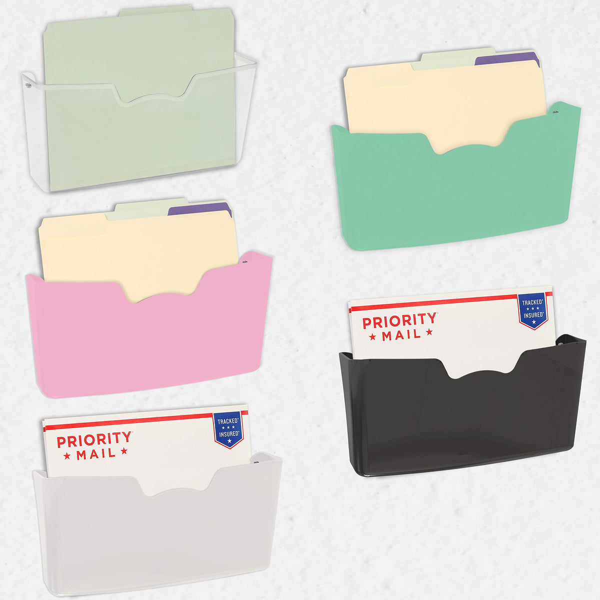 Simple Houseware Wall Mount Single Pocket Hanging File Holder, 5-Pack
