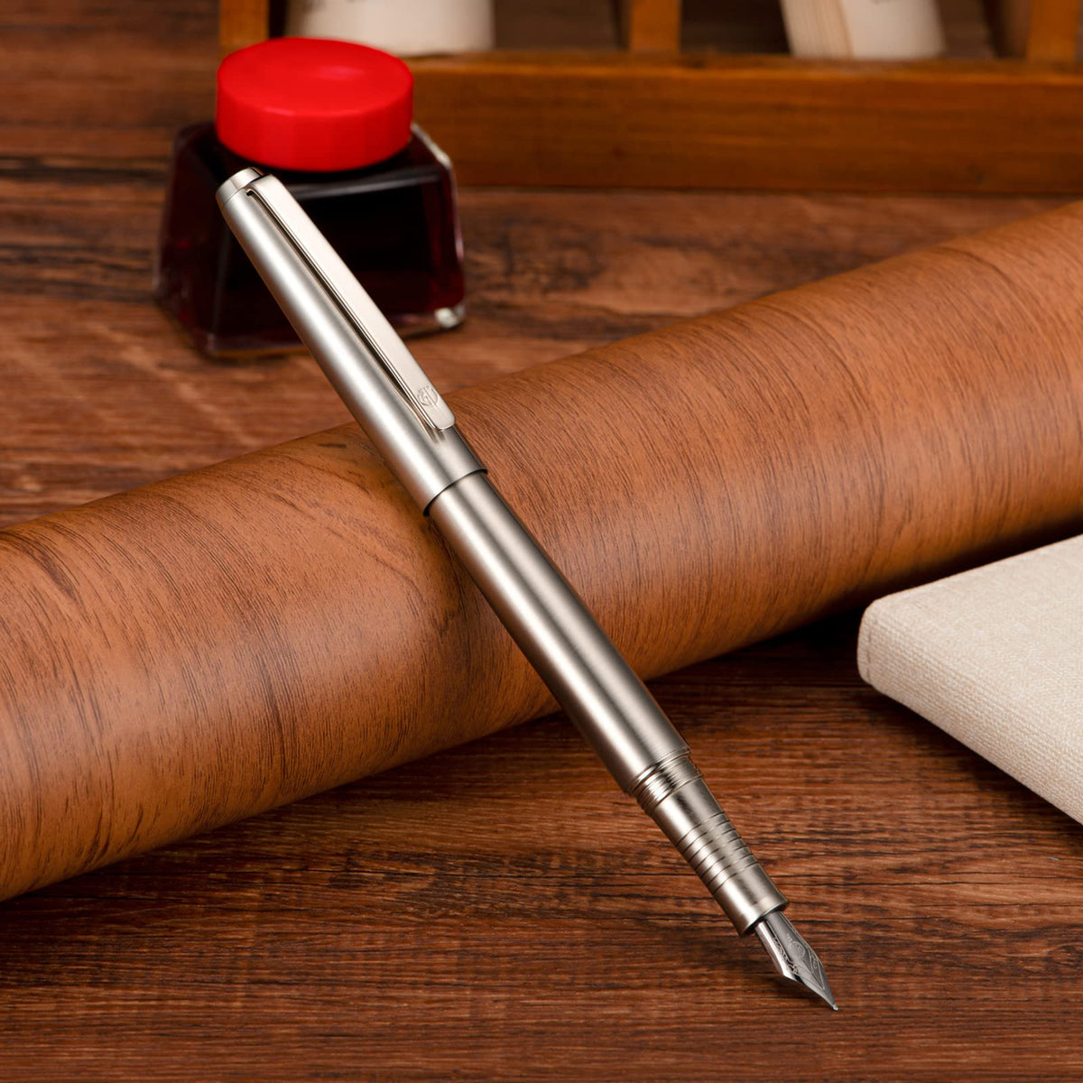 HongDian Stainless Steel Fountain Pen Iridium Fine Point with Converter and Metal Pen Box