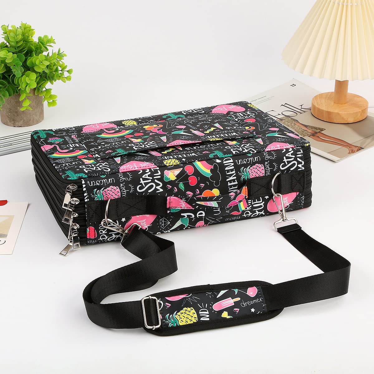 Lbxgap 480 Individual-Slots Colored Pencil Case w/Handle & Shoulder Strap
