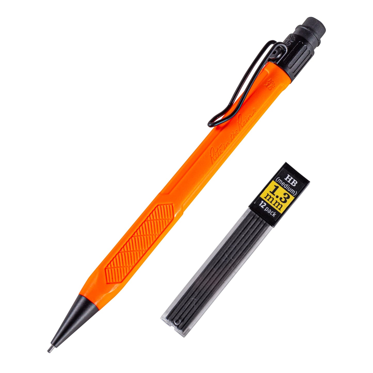 Rite in the Rain Weatherproof Mechanical Pencil, Orange Barrel, 1.3mm Dark Lead, 12 lead refills