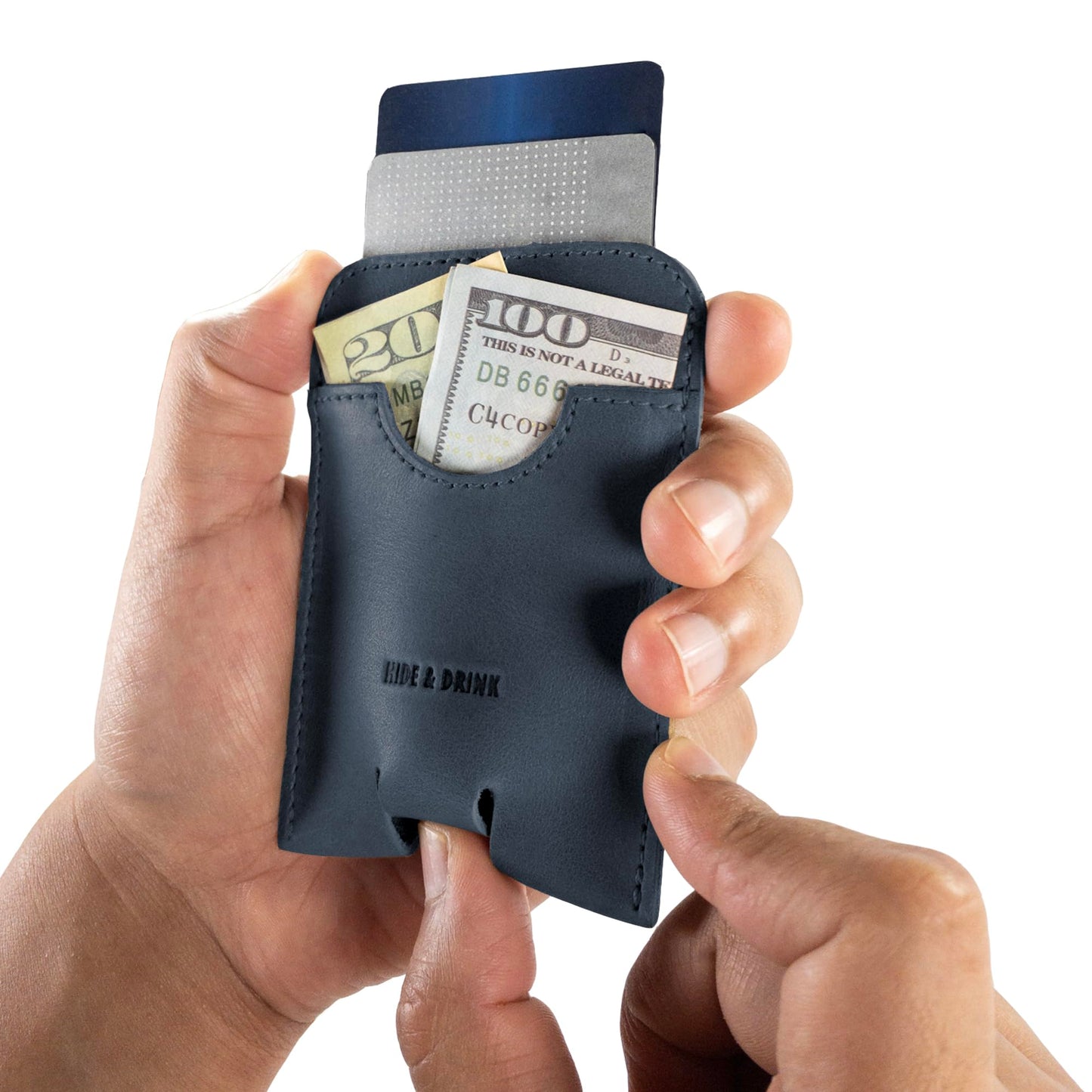 Hide & Drink, Business Push Card Holder, Minimalist Cash Organizer Handmade from Full Grain Leather