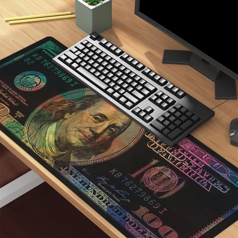 Reateforin Cool Men Money Rectangle Mouse Pad Non Slip Rubber Base Funny US Dollar Full Desk Mouse