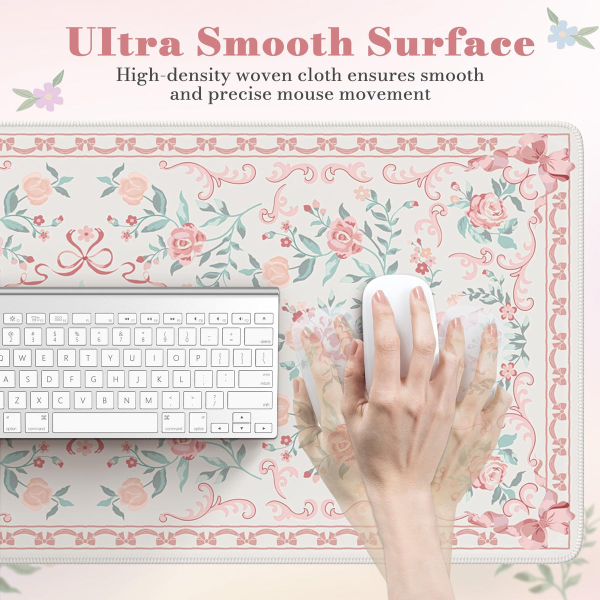 HAOCOO Pink Bow Laptop Mat, 35.4" x 15.7" Deskmat for Office Cubicle Desk
