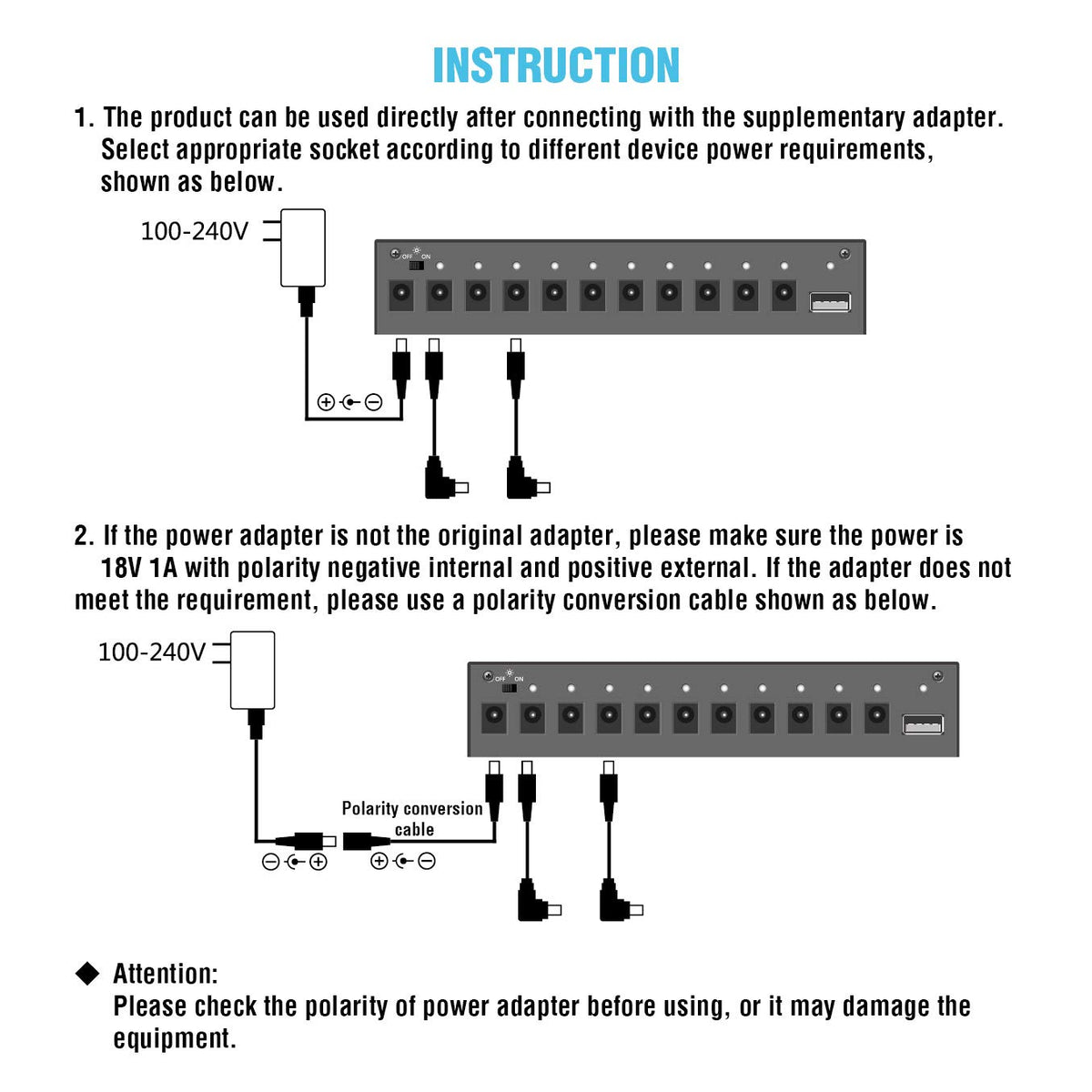 VSN Guitar Pedal Power Supply 10 Isolated DC Output for 9V/12V/18V Guitar Bass Effect Pedals with