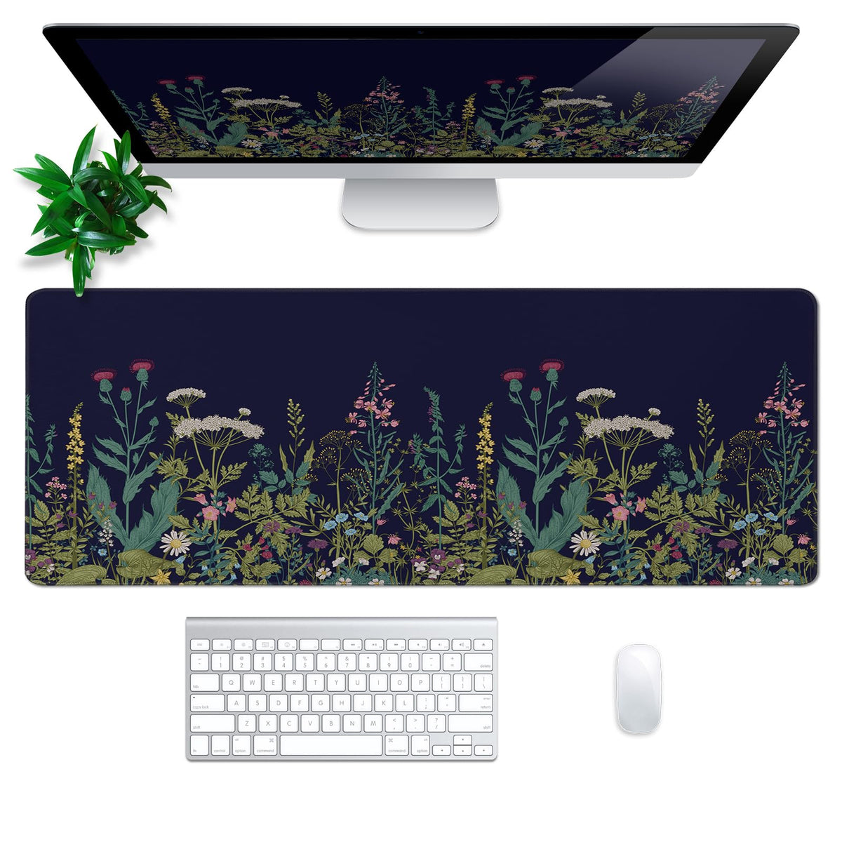 Wildflower Mouse Pad Abstract Black Mouse Pad 31.5x11.8 Inch Flower Texture Non-Slip Rubber Base