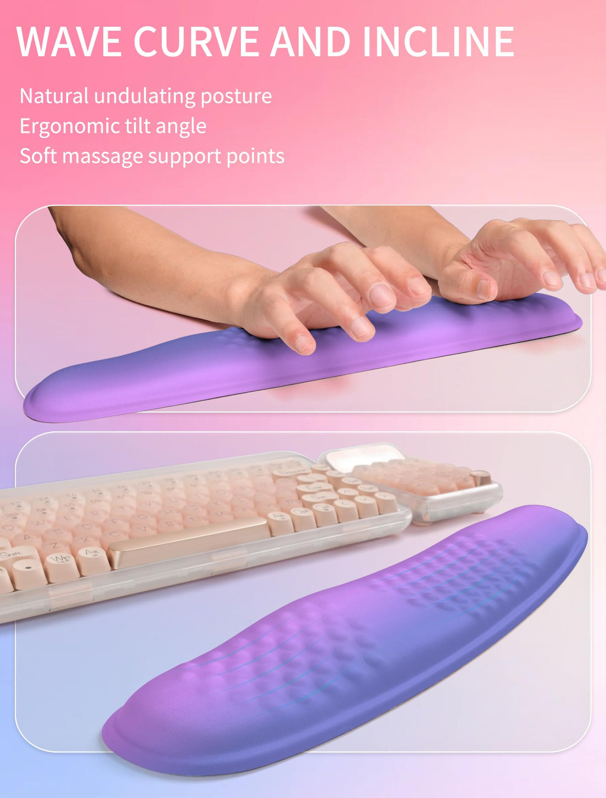 Hokafenle 2in1 Combination, Wave Keyboard Wrist Rest and Ergonomic Curvature Mouse Pad Wrist