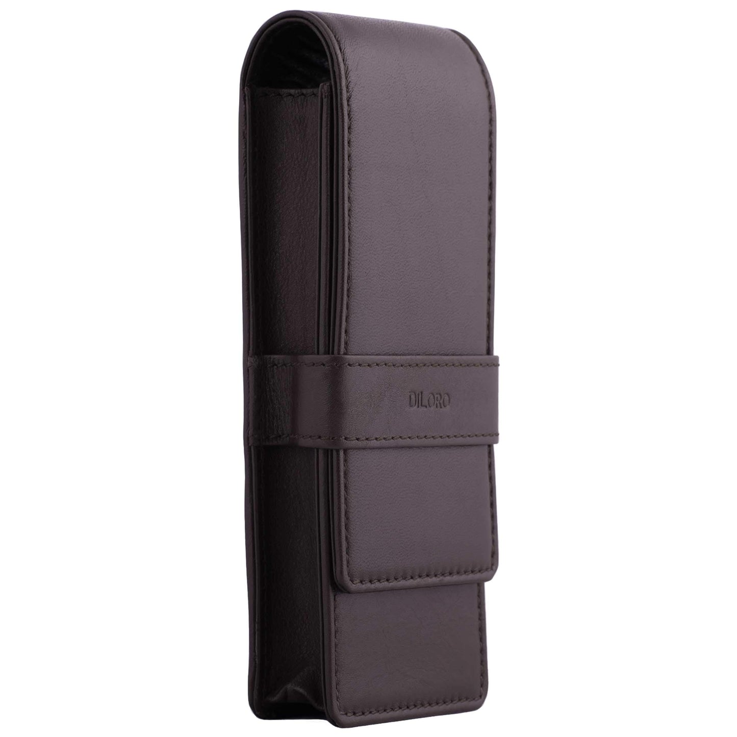 DiLoro Leather Triple Pen Case Pencil Pouch Holder for Three Fountain Ballpoint Rollerball Pens and