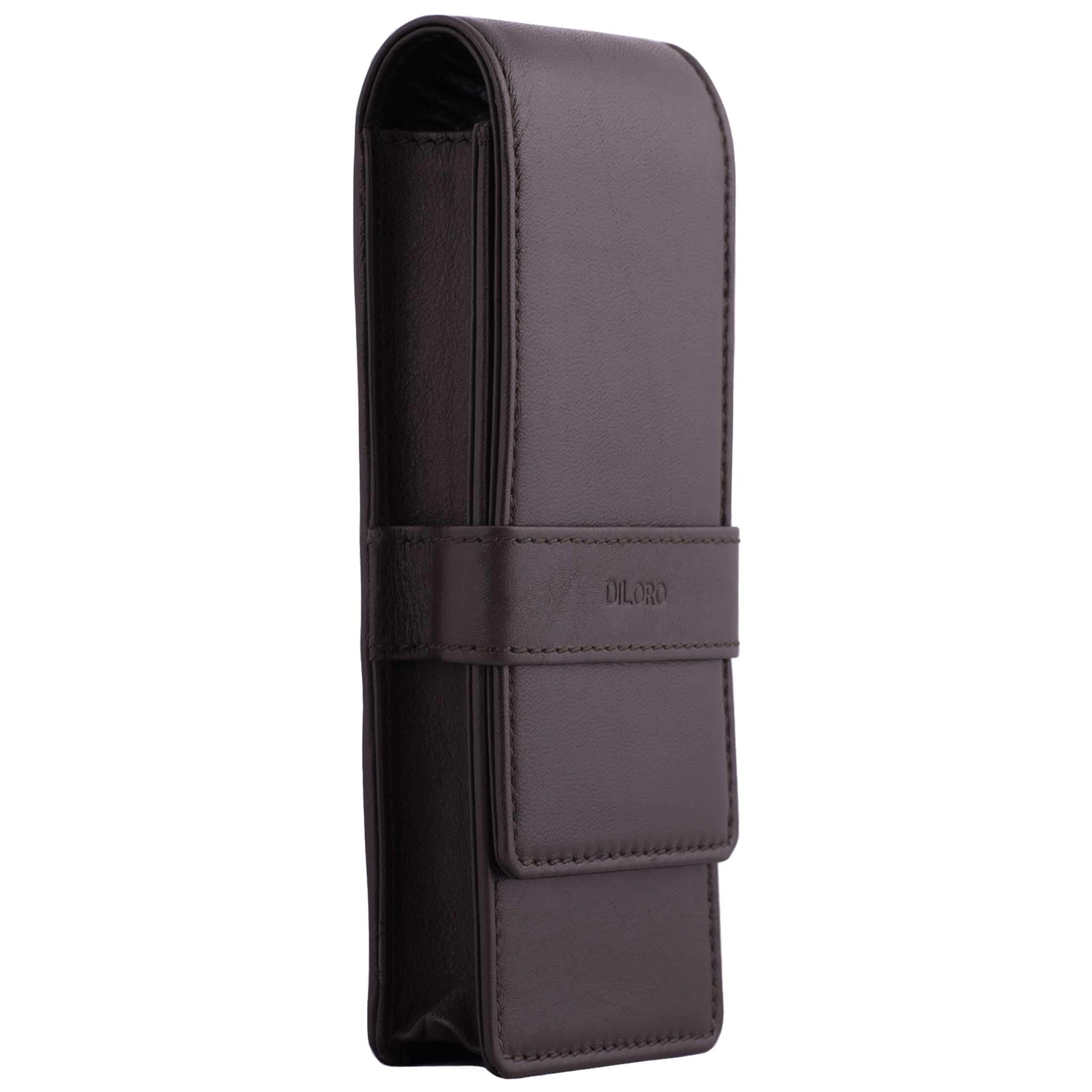 DiLoro Leather Triple Pen Case Pencil Pouch Holder for Three Fountain Ballpoint Rollerball Pens and
