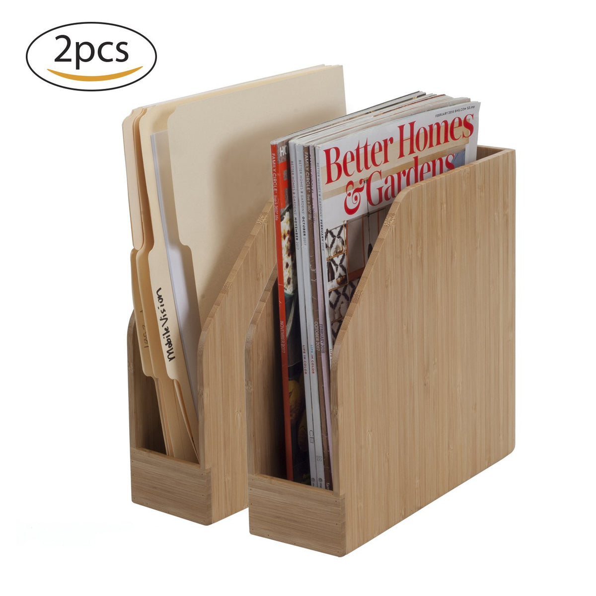 MobileVision Bamboo Vertical File Folder Holder & Office Product Organizer, Store Files, Magazines
