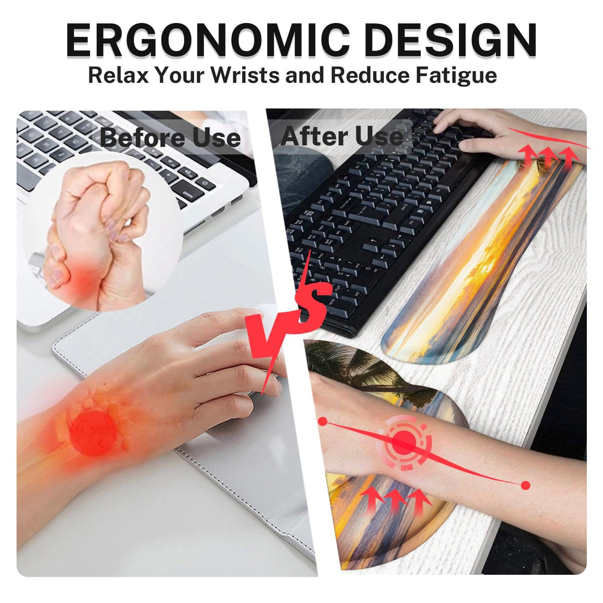 Arttown Keyboard Mouse Pad Set, 4 in 1 Desk Mat Set Beach Ocean