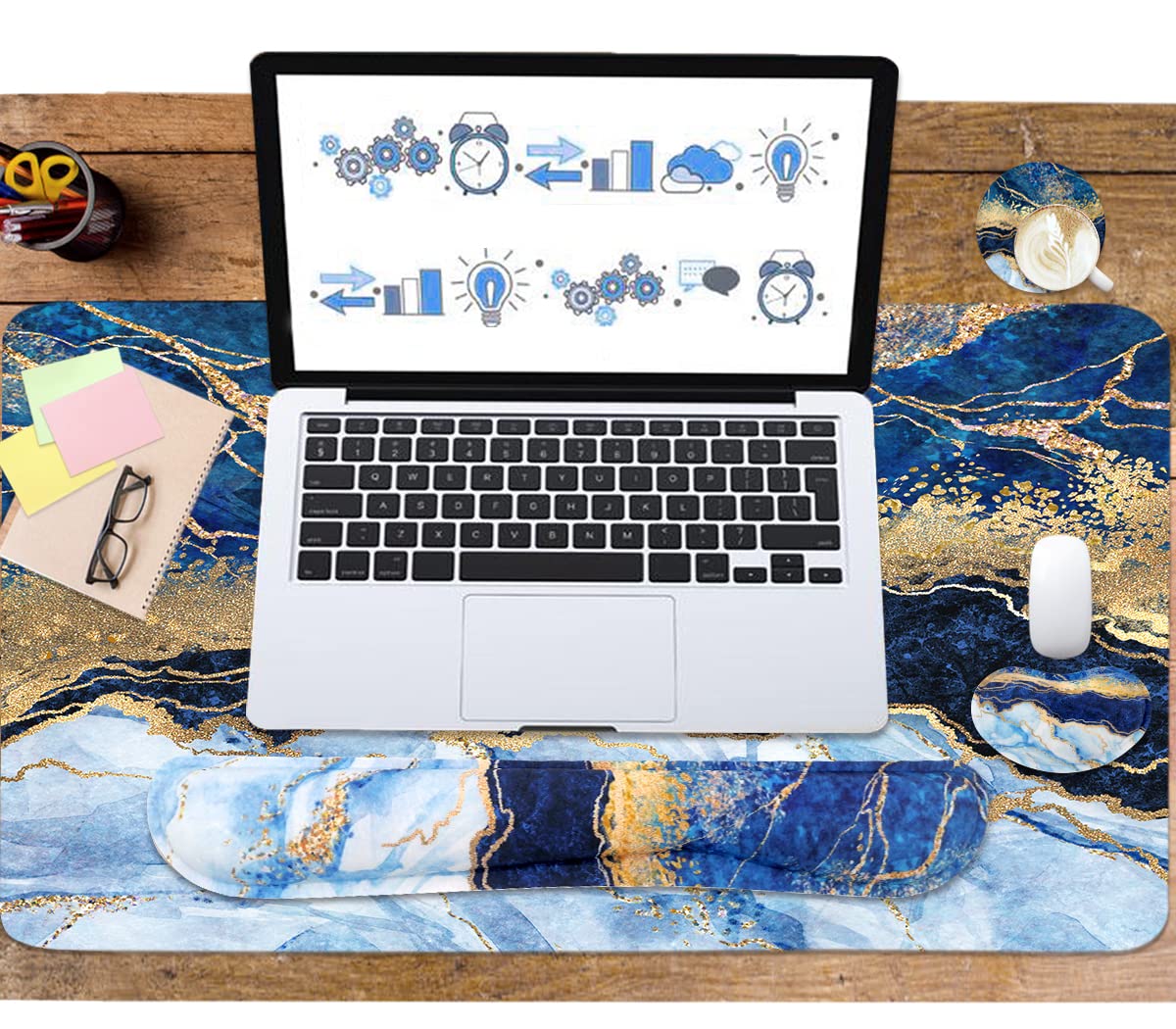 Ergonomic Large Mouse Pad and Keyboard Wrist Rest, Desk Pad for Keyboard and Mouse, 4-in-1 Large
